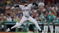 New York Yankees relief pitcher Devin Williams (38) delivers a pitch during the eighth inning against the Boston Red Sox at Fenway Park. Mandatory Credit: Paul Rutherford-Imagn Images