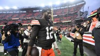 Cleveland Browns quarterback Shedeur Sanders (12) exits the field after the game against the Pittsburgh Steelers at Huntington Bank Field.