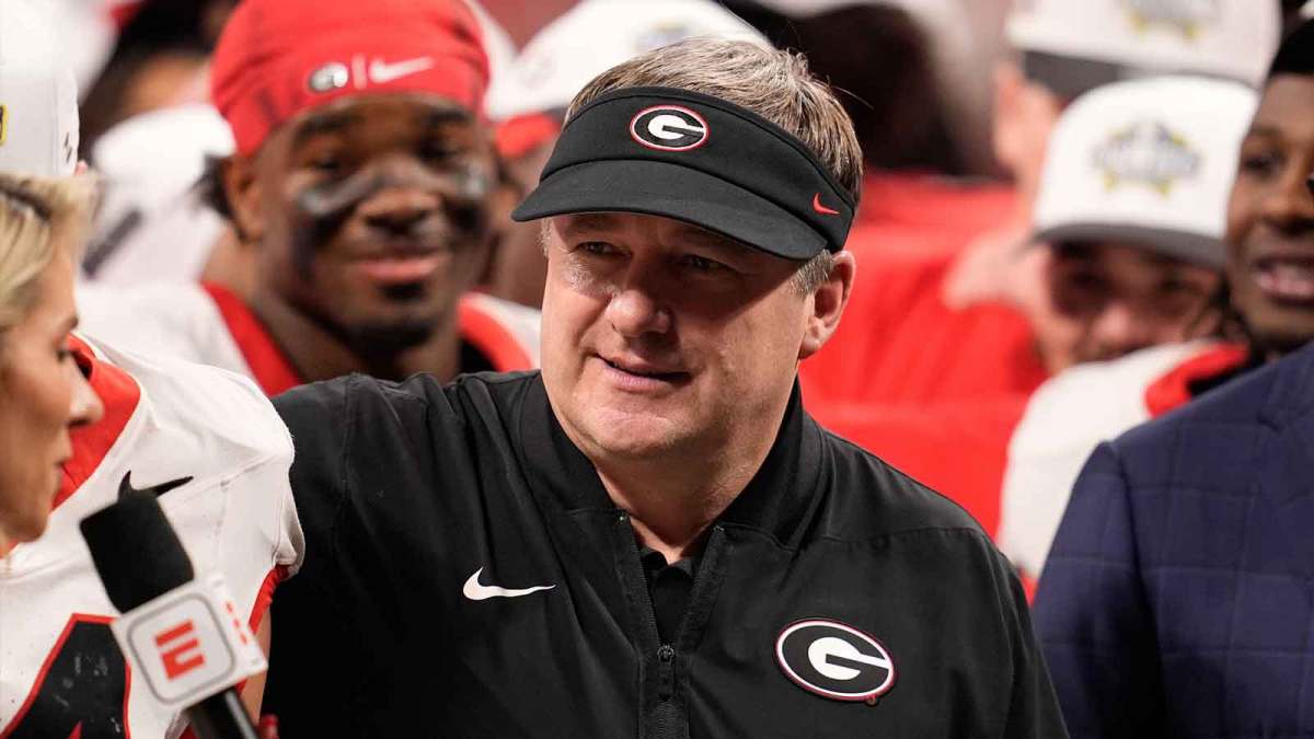 Georgia Bulldogs head coach Kirby Smart looks on after the game against the Alabama Crimson Tide during the 2025 SEC Championship game at Mercedes-Benz Stadium.