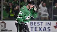 Dallas Stars right wing Mikko Rantanen (96) skates off the ice after scoring a goal against the Los Angeles Kings during the third period at the American Airlines Center.