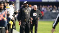 Pittsburgh Steelers head coach Mike Tomlin looks on during the first half at M&T Bank Stadium.