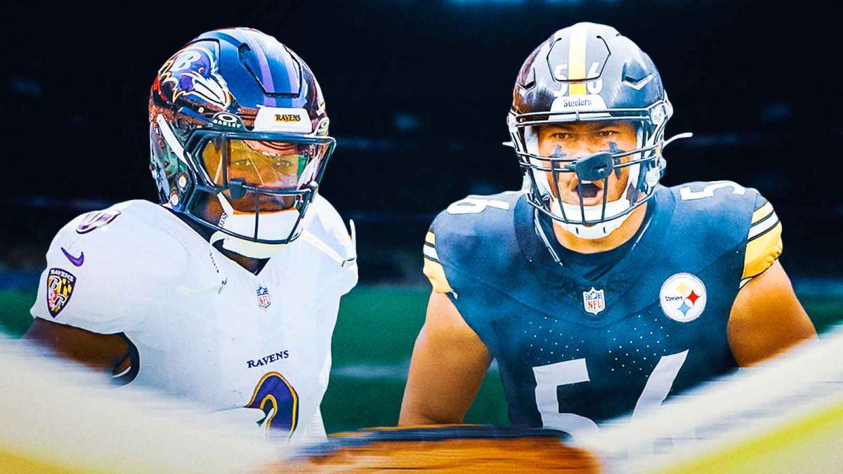 Alex Highsmith on one side, Roquan Smith on the other side, M&T Bank Stadium in the background