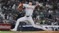 Boston Red Sox pitcher Steven Matz (41) throws to the plate in the sixth inning against the New York Yankees during game three of the Wildcard round for the 2025 MLB playoffs at Yankee Stadium.