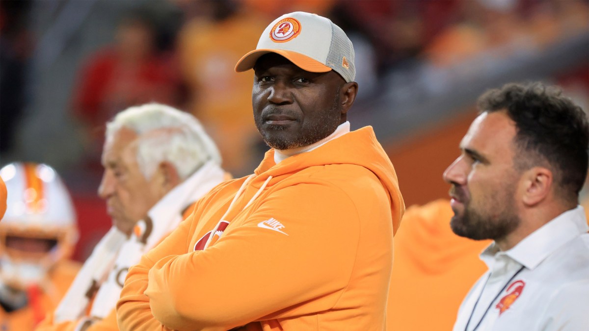 Tampa Bay Buccaneers head coach and defensive coordinator Todd Bowles looks on before the game against the Atlanta Falcons at Raymond James Stadium.