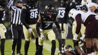 Colorado Buffaloes defensive back Tawfiq Byard (7) reacts in the first quarter against the Arizona State Sun Devils at Folsom Field.