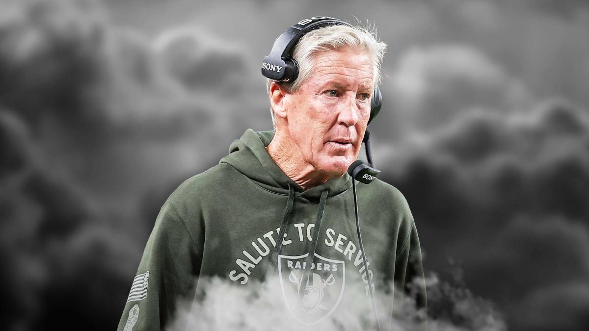 Pete Carroll in the middle - Dark clouds in the background