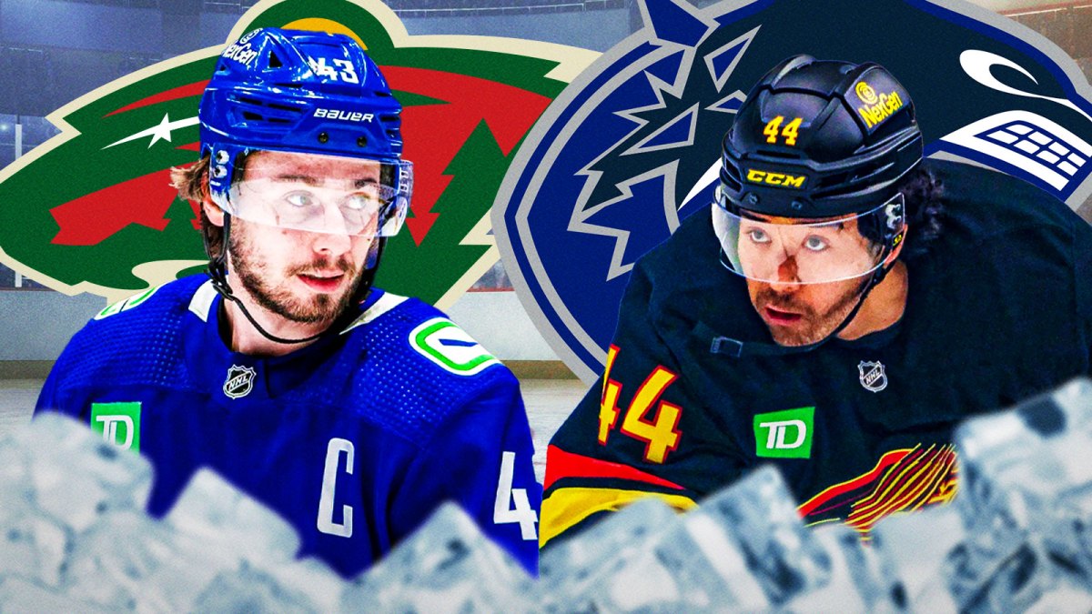 Quinn Hughes with Minnesota Wild. Kiefer Sherwood with Canucks