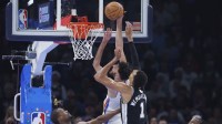 Oklahoma City Thunder center Chet Holmgren (7) shoots in front of San Antonio Spurs forward Victor Wembanyama (1) during the second quarter at Paycom Center.