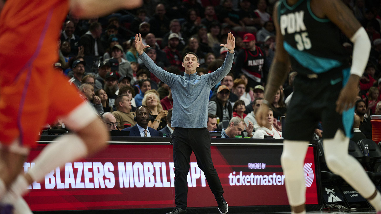 Thunder head coach Mark Daigneault directs players during the second half against the Portland Trail Blazers at Moda Center