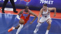 Thunder guard Jalen Williams (8) drives past Phoenix Suns guard Grayson Allen (8) during the first quarter at Paycom Center