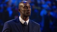 NBA great Kevin Garnett is honored for being selected to the NBA 75th Anniversary Team during halftime in the 2022 NBA All-Star Game at Rocket Mortgage FieldHouse.