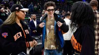 Timothée Chalamet at New York Knicks-Boston Celtics game on May 14, 2025.