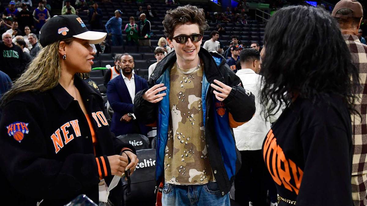 Timothée Chalamet at New York Knicks-Boston Celtics game on May 14, 2025.