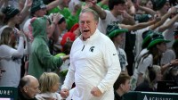 Michigan State Spartans head coach Tom Izzo stalks the sideline during the second half against the Duke Blue Devils at Jack Breslin Student Events Center.