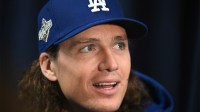 Los Angeles Dodgers pitcher Tyler Glasnow (31) speaks to the media during media day and team workouts at Rogers Centre.