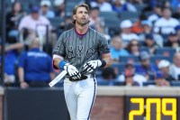 New York Mets second baseman Jeff McNeil (1) reacts after striking out to end the sixth inning against the Washington Nationals at Citi Field.