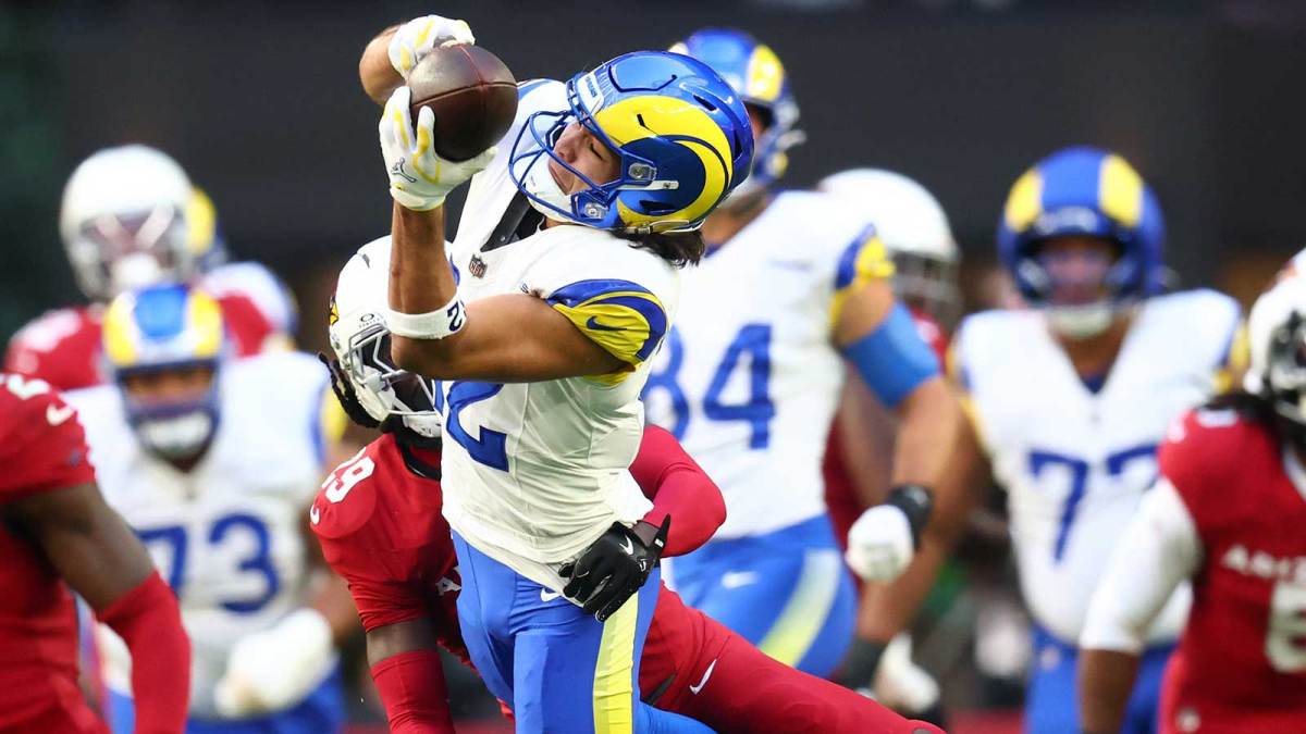 Los Angeles Rams wide receiver Puka Nacua (12) makes a catch against the Arizona Cardinals during the first half at State Farm Stadium.