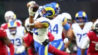 Los Angeles Rams wide receiver Puka Nacua (12) makes a catch against the Arizona Cardinals during the first half at State Farm Stadium.