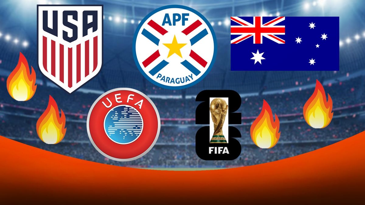 USMNT logo, Paraguay soccer logo, Australia logo, UEFA logo, 2026 World Cup logo, fire symbols