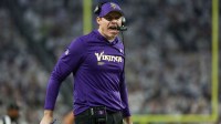 Minnesota Vikings head coach Kevin O'Connell reacts after a play against the Detroit Lions in the first quarter at U.S. Bank Stadium.