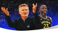 Warriors' Steve Kerr, angry and yelling with Draymond Green next to him
