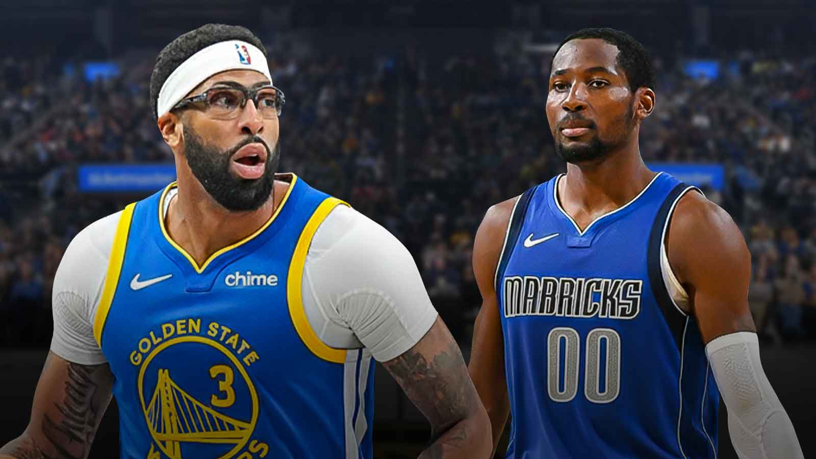 Anthony Davis in Warriors uniform, Jonathan Kuminga in Mavericks uniform
