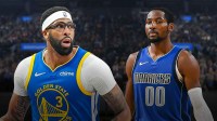 Anthony Davis in Warriors uniform, Jonathan Kuminga in Mavericks uniform