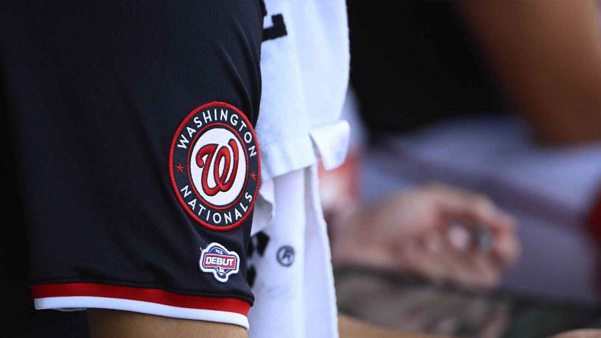 Detailed view of Washington Nationals starting pitcher Andrew Alvarez (54) debut patch against the Miami Marlins at Nationals Park.