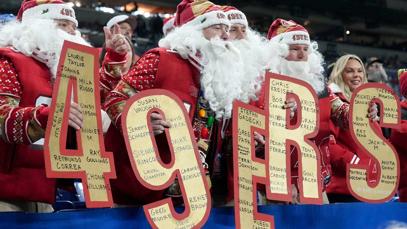 Fans watch warmups before a game between the Indianapolis Colts and San Francisco 49ers on Monday, Dec. 22, 2025, at Lucas Oil Stadium in Indianapolis.