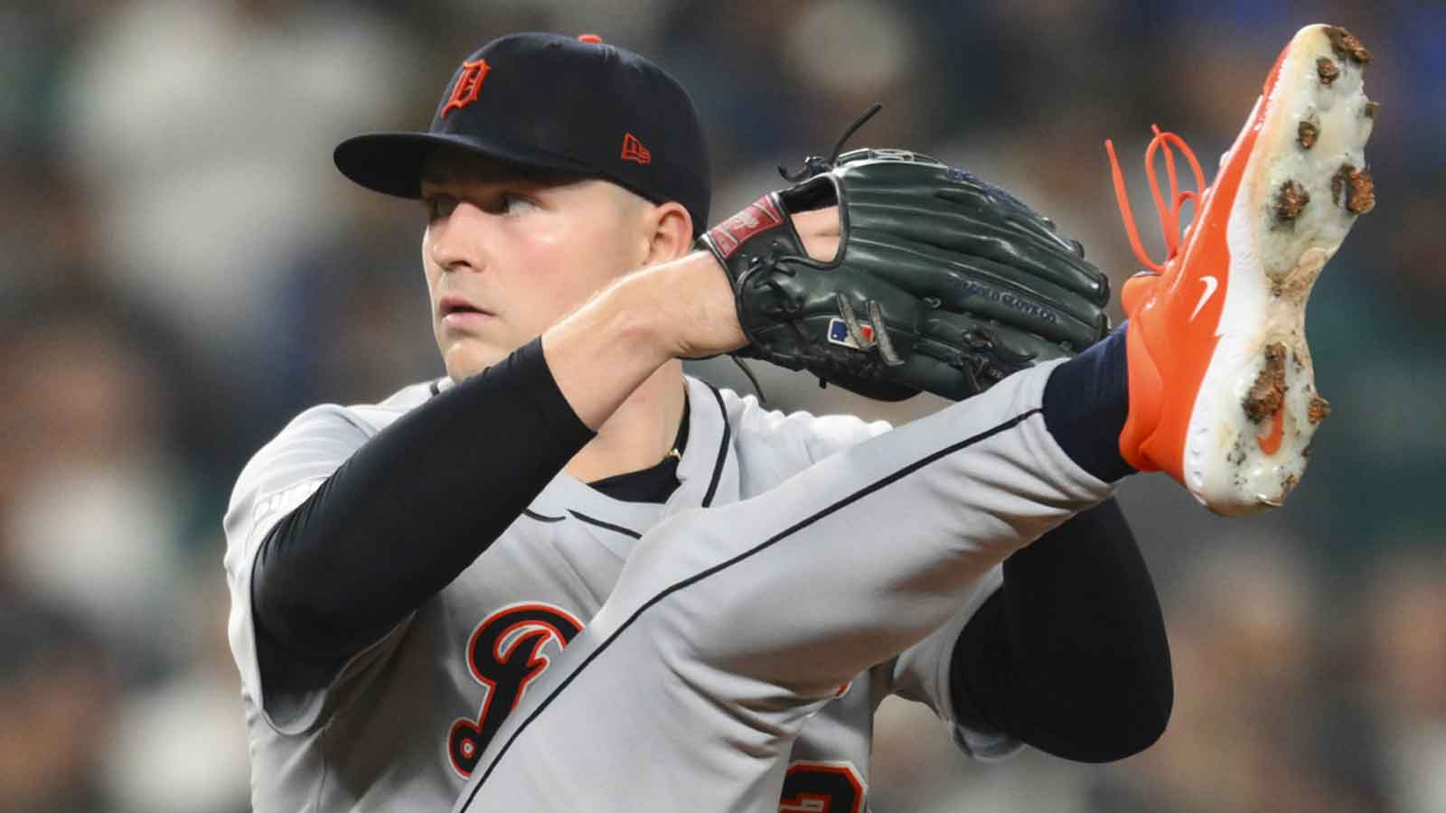 Detroit Tigers starting pitcher Tarik Skubal (29) throws against the Seattle Mariners during the third inning during game five of the ALDS round for the 2025 MLB playoffs at T-Mobile Park. 