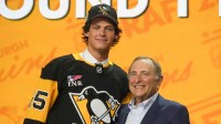 William Horcoff is selected as the 24th overall pick to the Pittsburgh Penguins in the first round of the 2025 NHL Draft at Peacock Theater.