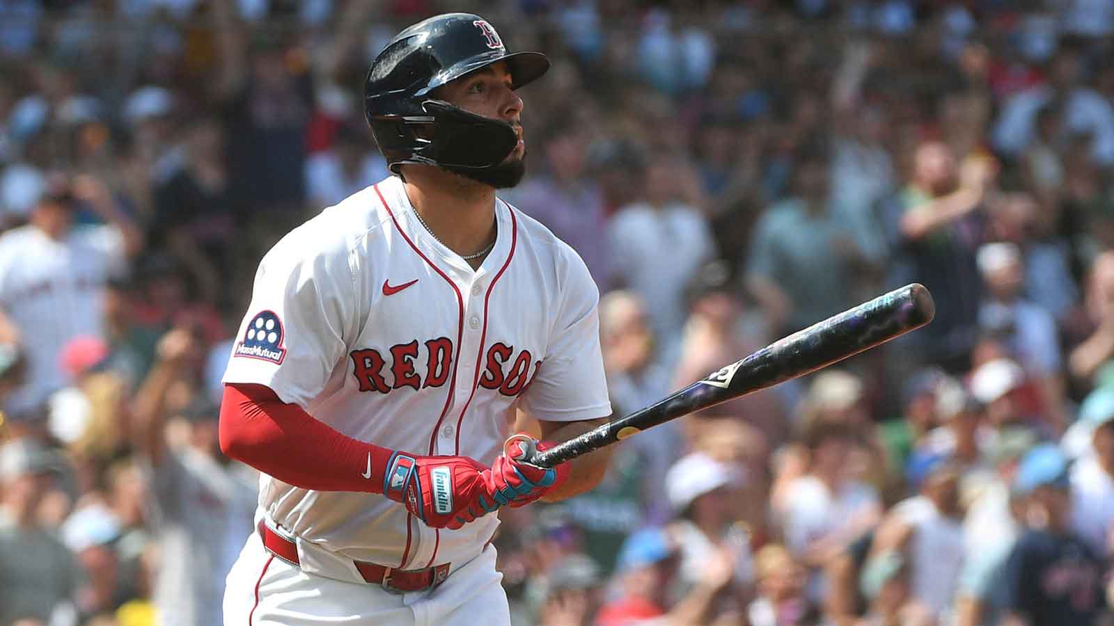 Boston Red Sox right fielder Wilyer Abreu (52) hits a two run home run during the fourth inning against the Miami Marlins at Fenway Park.