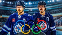 Kyle Connor, Mark Schiefele, Olympic rings in middle