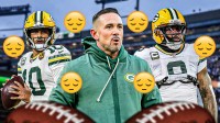 Packers QB Jordan Love with RB Josh Jacobs and head coach Matt LaFleur. They are surrounded by sad emojis.