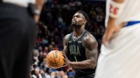 New Orleans Pelicans forward Zion Williamson (1) shoots a free throw against the New York Knicks during the second half at Smoothie King Center.