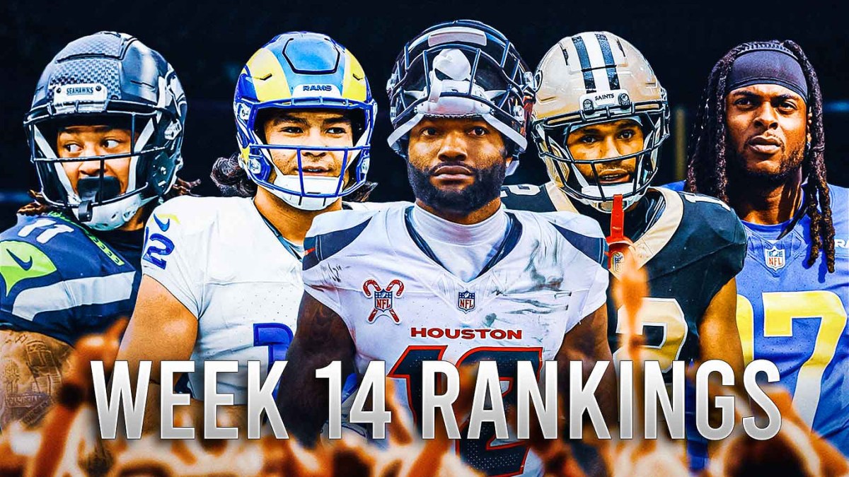 Jaxon Smith-Njigba Puka Nacua, Nico Collins, Davante Adams, Chris Olave all beside each other, Blizzard in the background