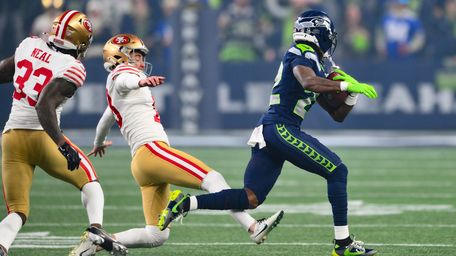 Seahawks’ Rashid Shaheed opens Divisional Round with a bang on 95-yard kick return TD
