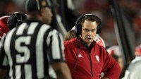 Indiana Hoosiers head coach Curt Cignetti looks on in the second quarter against the Miami Hurricanes during the College Football Playoff National Championship game at Hard Rock Stadium. Mandatory Credit: Sam Navarro-Imagn Images