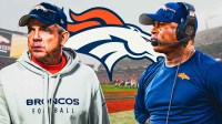 Broncos' Sean Payton and vance Joseph with Broncos logo in the middle