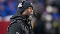 New York Jets head coach Aaron Glenn looks on during the second half against the Buffalo Bills at Highmark Stadium