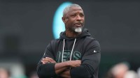 New York Jets head coach Aaron Glenn looks on before the game against the Miami Dolphins at MetLife Stadium.