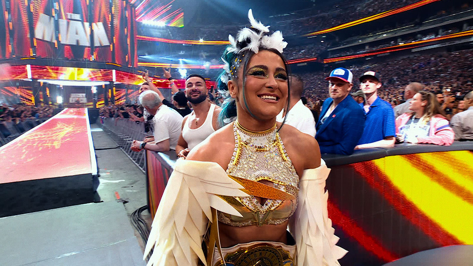 Lyra Valkyria during Becky Lynch's entrance at WrestleMania 41 as shown in WWE Unreal Season 2.
