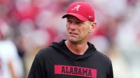 Alabama Crimson Tide head coach Kalen Deboer looks on before the 2026 Rose Bowl and quarterfinal game of the College Football Playoff against the Indiana Hoosiers at Rose Bowl Stadium.