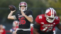 Indiana Hoosiers quarterback Alberto Mendoza (16) participates in a practice for the College Football Playoff National Championship game against the Miami Hurricanes.
