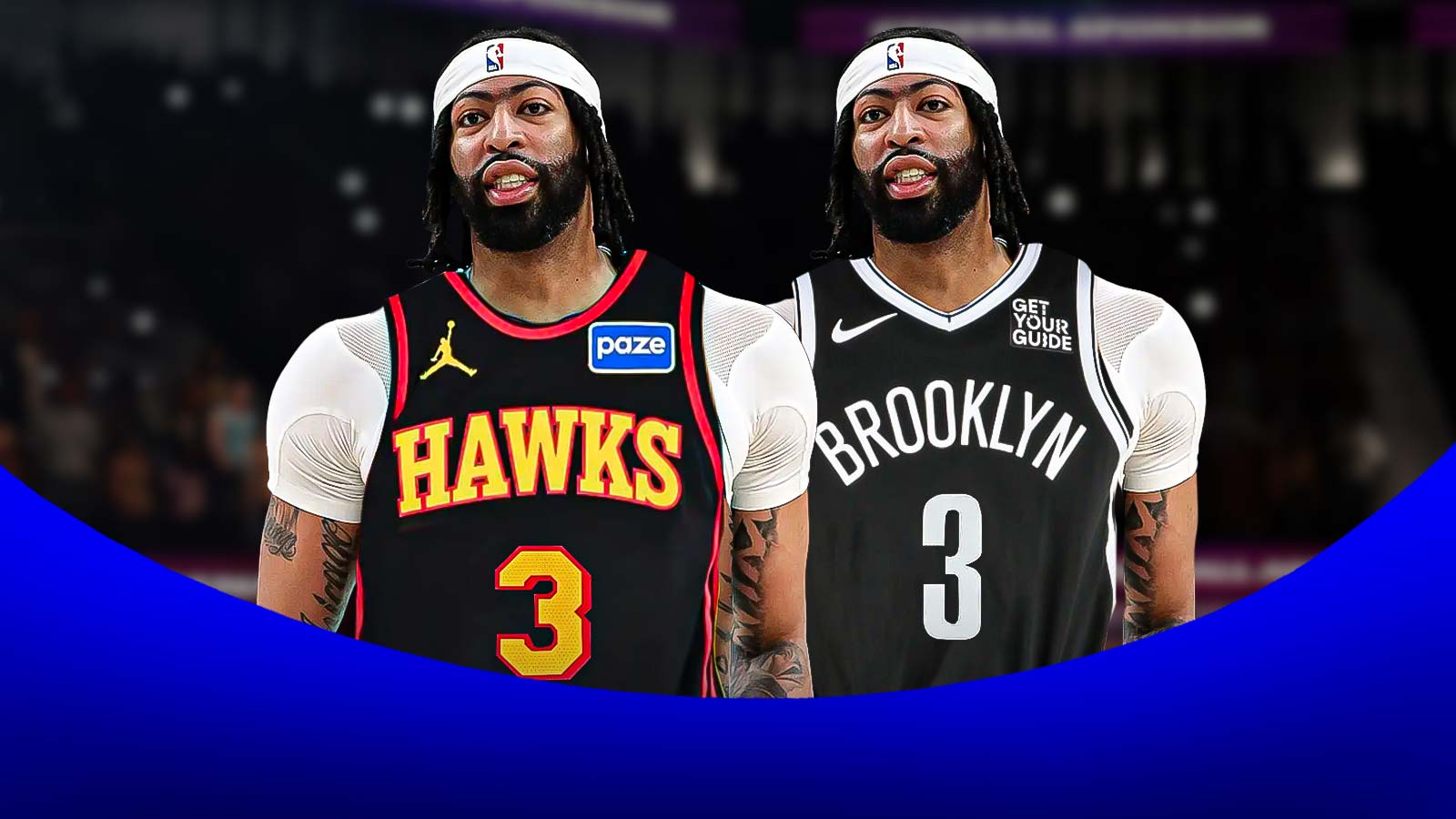 Anthony Davis photoshopped in Hawks jersey. Anthony Davis photoshopped in Nets jersey (include his jersey number)