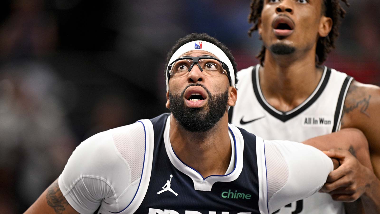 Dallas Mavericks forward Anthony Davis (3) looks on during the game between the Mavericks and the Nets at the American Airlines Center. 