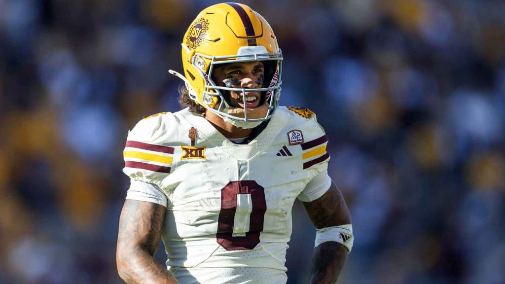 Oct 18, 2025; Tempe, Arizona, USA; Arizona State Sun Devils wide receiver Jordyn Tyson (0) against the Texas Tech Red Raiders at Mountain America Stadium. Mandatory Credit: Mark J. Rebilas-Imagn Images