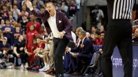 Arkansas Razorbacks head coach John Calipari directs his team against the Auburn Tigers during the first half at Neville Arena.