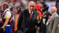 Atlanta Falcons owner Arthur Blank on the sidelines during the game against the New Orleans Saints during the second half at Mercedes-Benz Stadium.