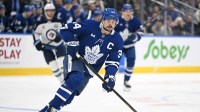 Toronto Maple Leafs forward Auston Matthews (34) pursues the play against the Winnipeg Jets in the first period at Scotiabank Arena.